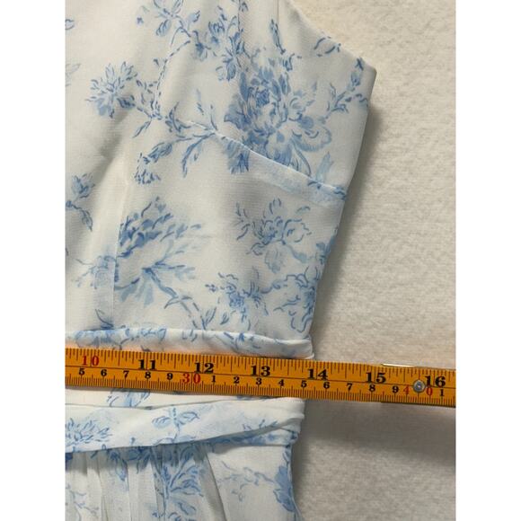 LDT Blue Floral Chiffon Midi Dress Keyhole Cutout Floral Hourglass, Size 4 - Picture 8 of 12